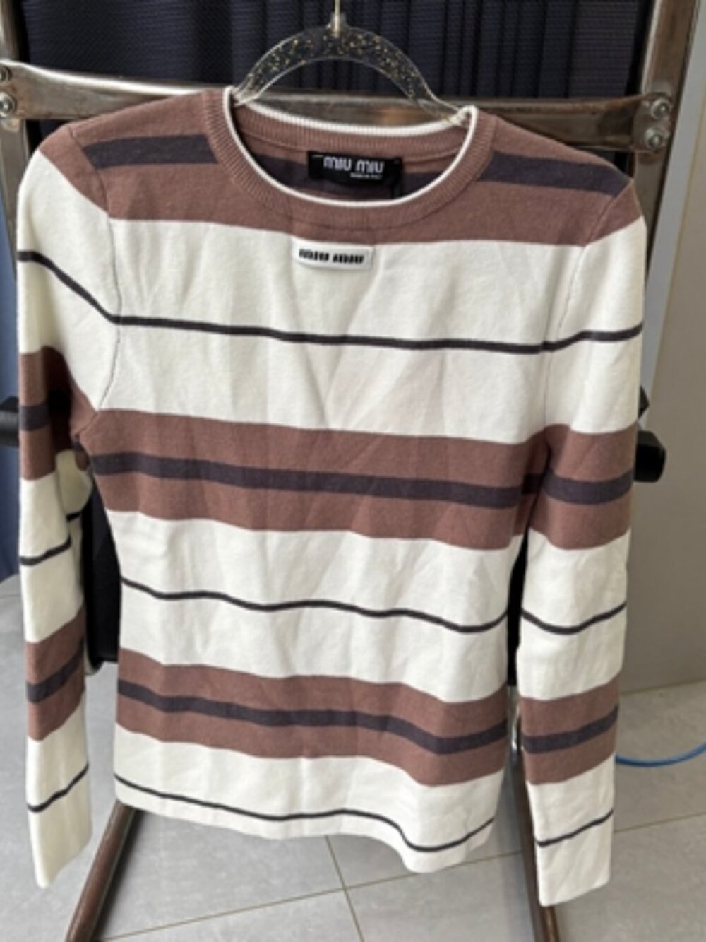 🧿MIU MIU🧿 striped round-neck knitted sweater